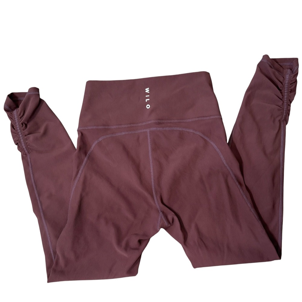 WILO The Label Ribbed High Waist Ruched Ankle Leggings Dusty Rose Women's‎ M